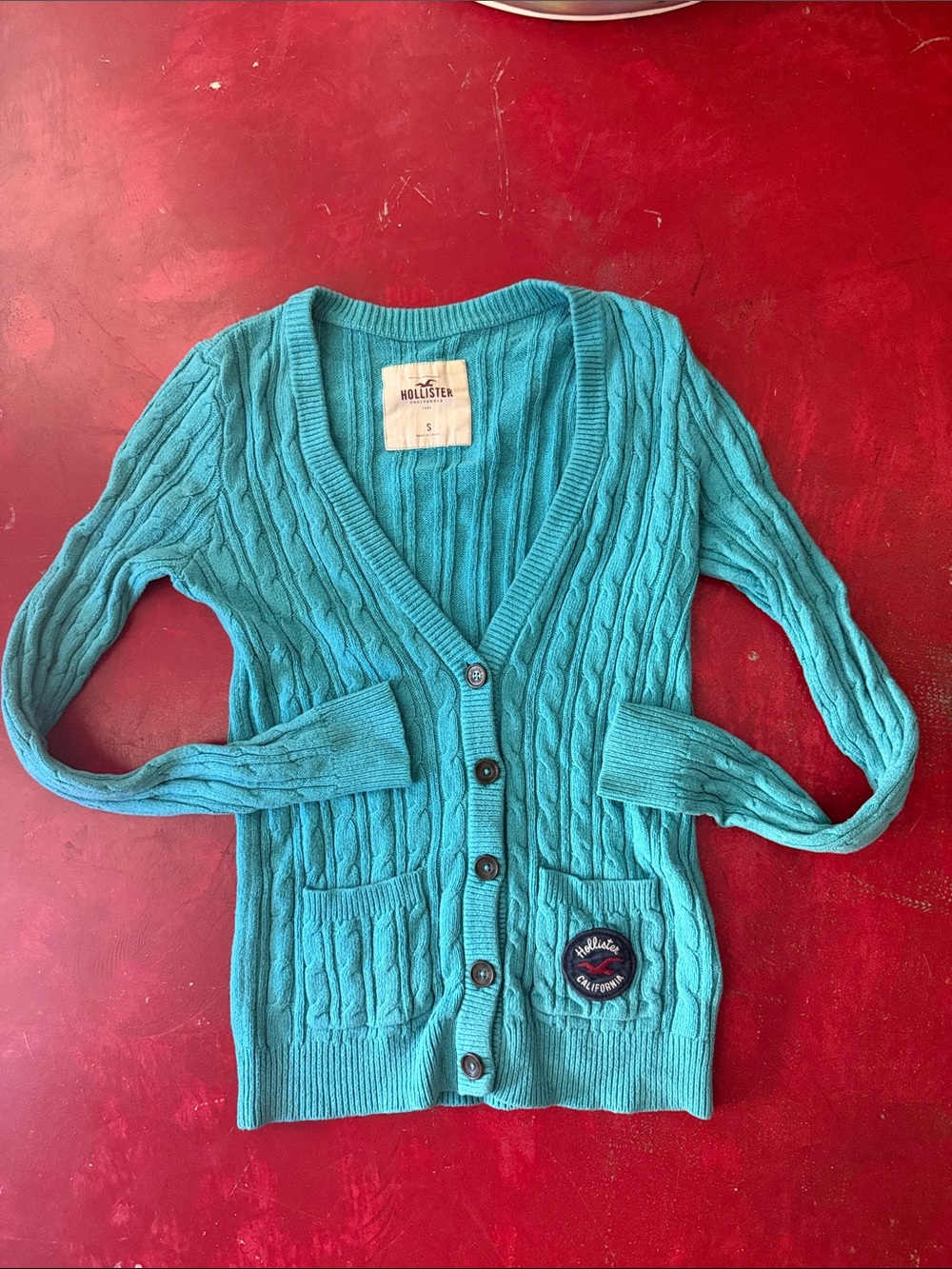 Hollister Turquoise Cable-Knit Button Front Cardigan
